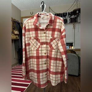 Maurices Red and Cream Plaid Utility Jacket